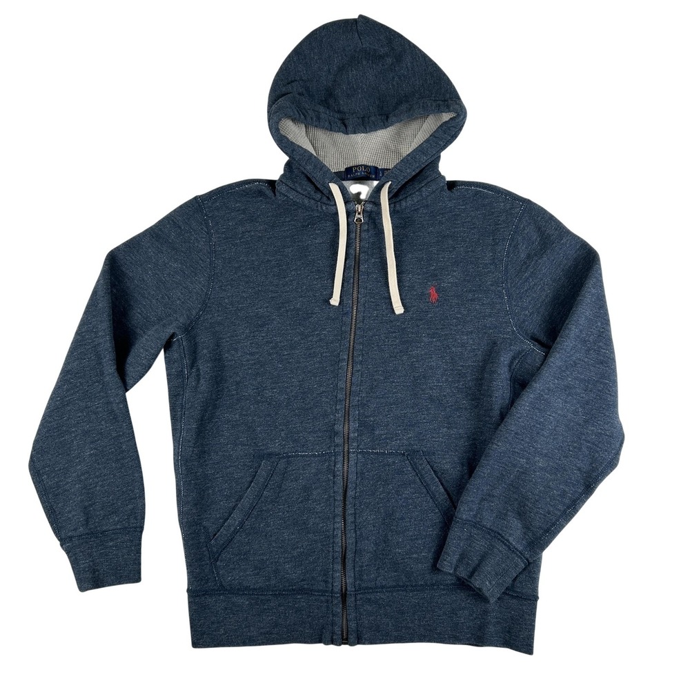 Polo Ralph‎ Lauren Hoodie Mens Large Blue Full Zip Fleece Sweatshirt Pony Logo
